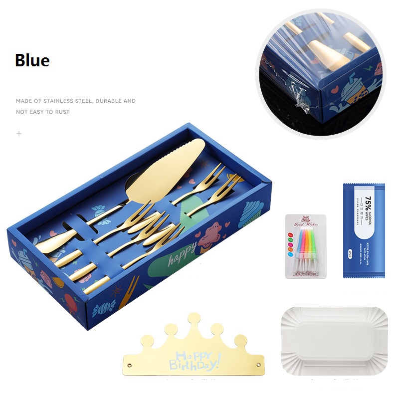 6pcs/set Cake Knife Fork Set 1 Knife 5 Forks Stainless Steel Dessert Cake Forks Silver Gold Cake Cutlery Fork For Mooncake