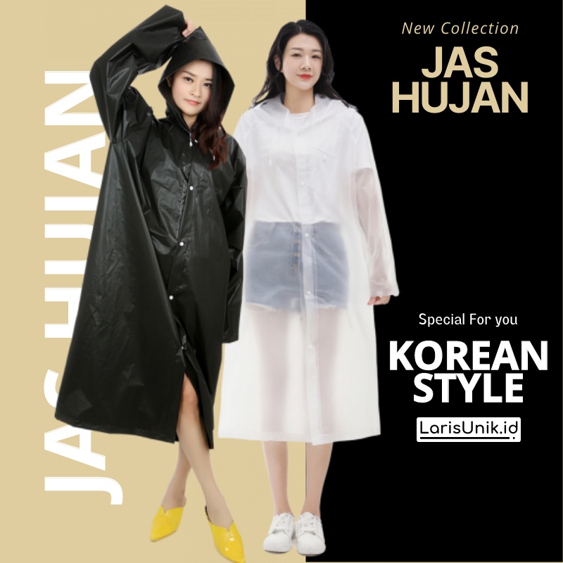 Jas Hujan Raincoat Poncho Korea Korean Style Terusan Polos Transparan Bening Waterproof Eva Ponco Lightweight Portable Mantel Mantol Jass Jaa Huja Hujn Jashujan Ujan Pria Wanita Dewasa Unisex With Hood Transparant Korea Gamis Kancing Murah