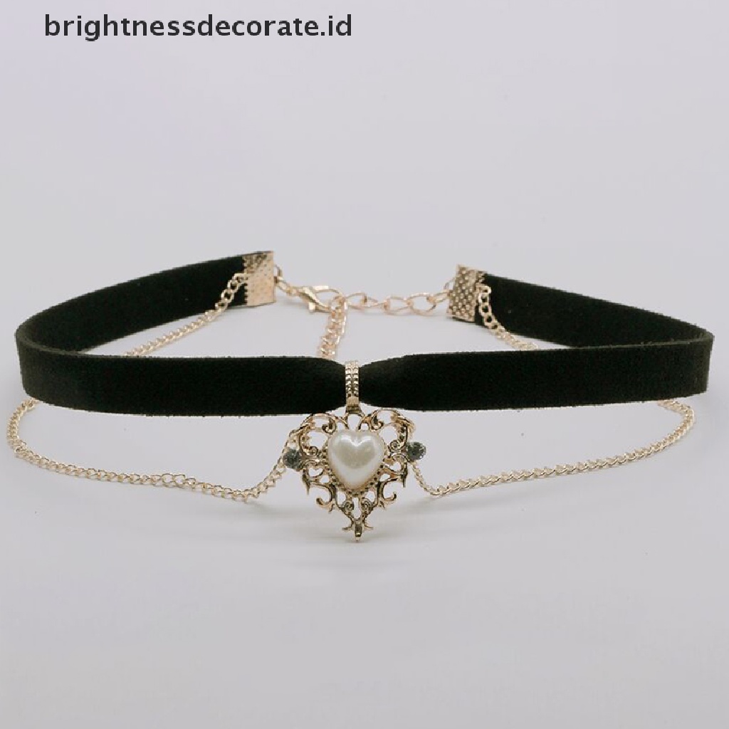 [Birth] Vintage Beludru Hitam Choker Cinta Hati Liontin Kalung Untuk Wanita Gadis Hadiah [ID]