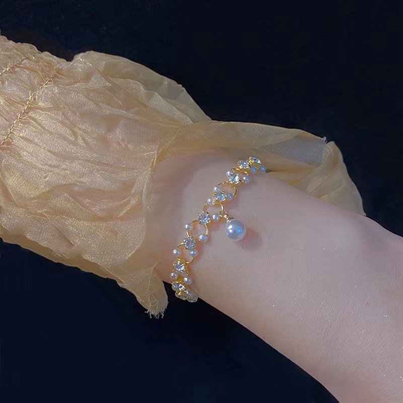 Gelang Mutiara Zirkon Halus Perempuan Gaya Perancis Temperamen Gelang Canggih Ins Desain Pacar Gelang