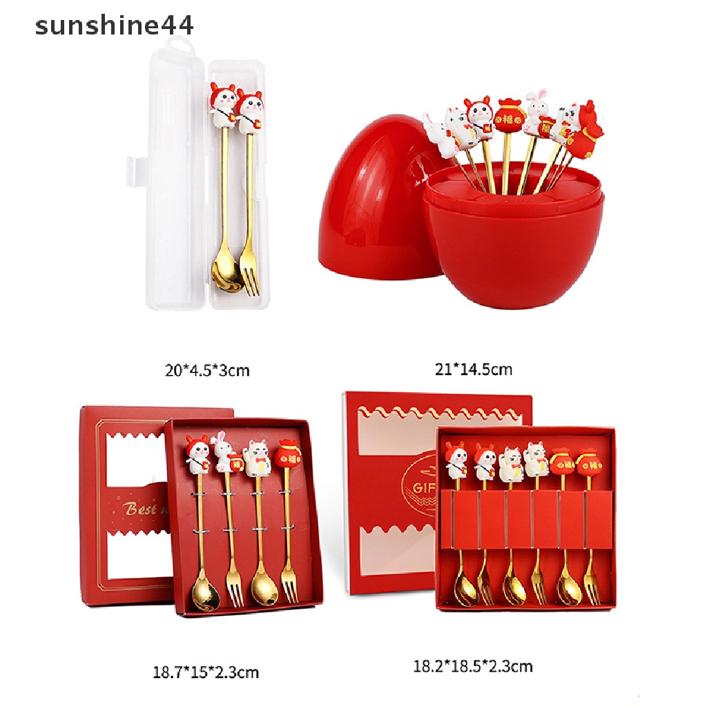 Sunshine Hadiah Imlek Sendok Garpu Kelinci Sendok Garpu Set Zodiak Dessert Spoon.