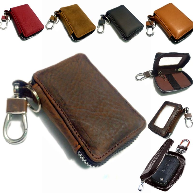 Dompet kunci remote keyless mobil kulit asli universal model polos dompet STNK