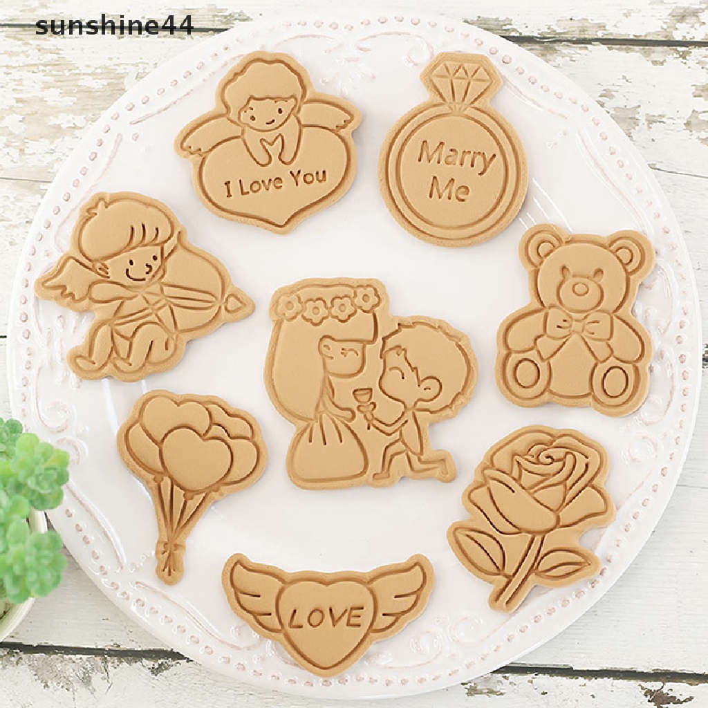 Sunshine 8Pcs 3D Kartun Cookie Cutters Valenes Day Biskuit Cetakan DIY Fondant Decorag Untuk Ulang Tahun Pesta Pernikahan Natal Cookies.