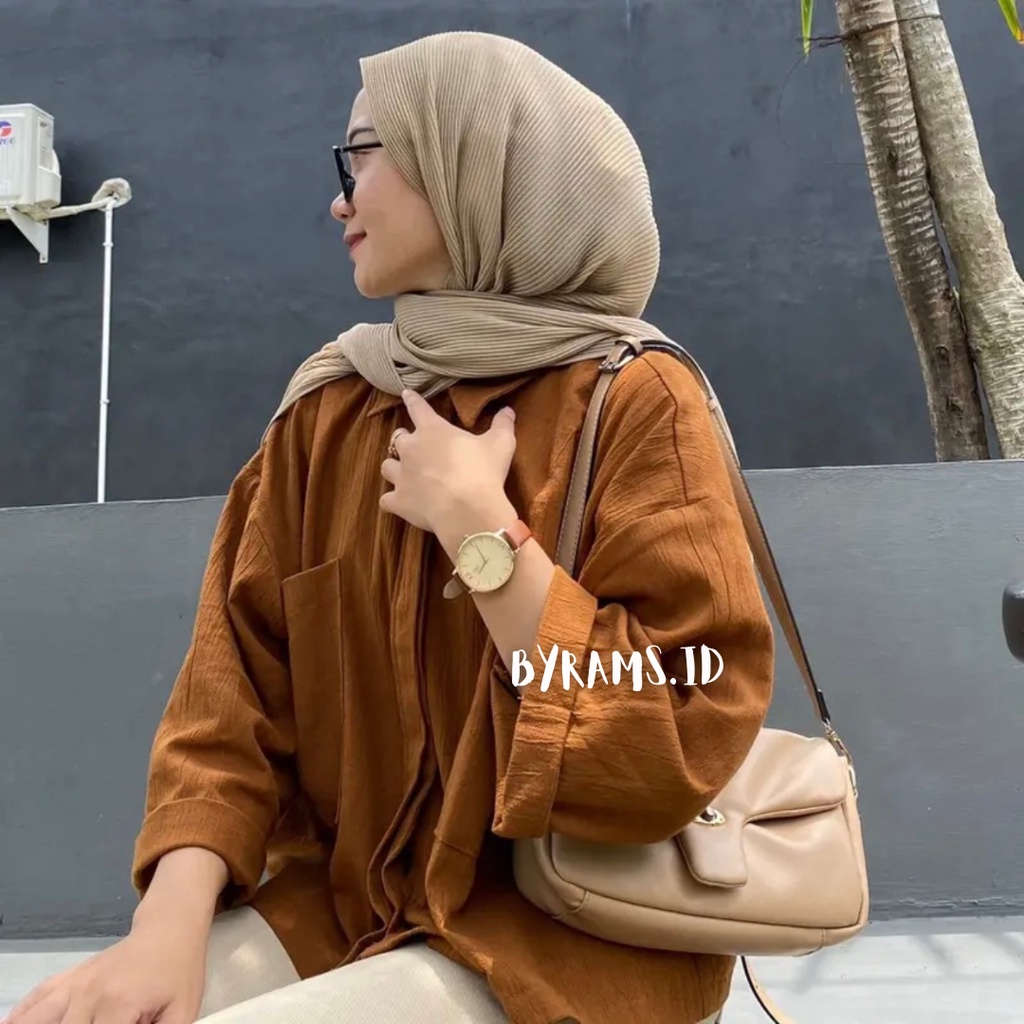 Cozie Kemeja Wanita Linen Crinkle Oversize Pocket