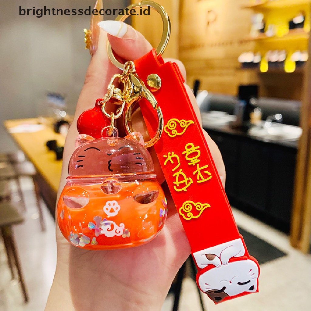[Birth] Kreatif Lucky Cat Transparan Floag Botol Gantungan Kunci Baru Akrilik Boneka Keyring [ID]