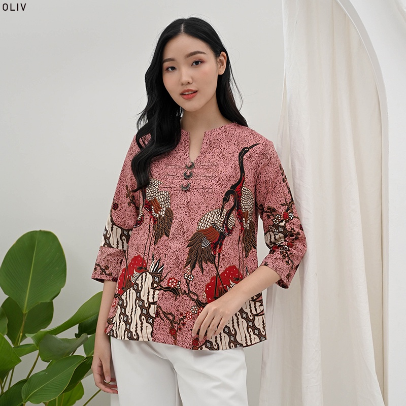 Oliv Atasan Batik Wanita / Batik Lengan Panjang / Batik Modern / Batik Family / Kebaya / Dina Top