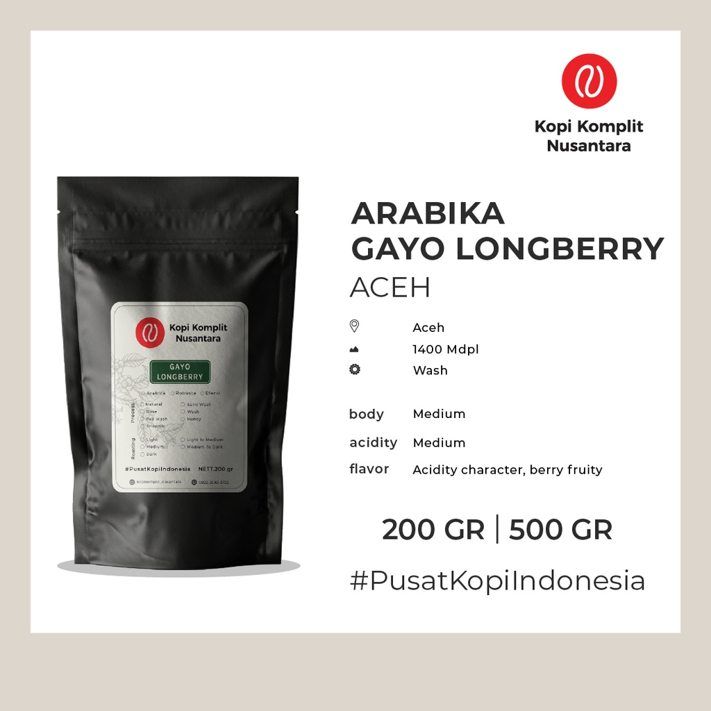 

Arabika Aceh Gayo Longberry Medium Roasting - Kopi biji dan Bubuk