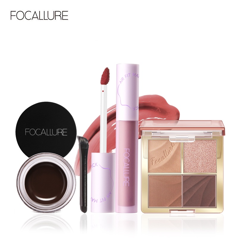 FOCALLURE 3-PCS Waterproof Long-lasting Makeup set ( Eyeshadow / Lip Tint / Eyebrow Cream)