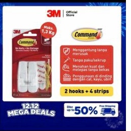 3 M Gantungan Serbaguna Maks. 1Kg 2pcs dengan Perekat kuat Medium Hook 17001