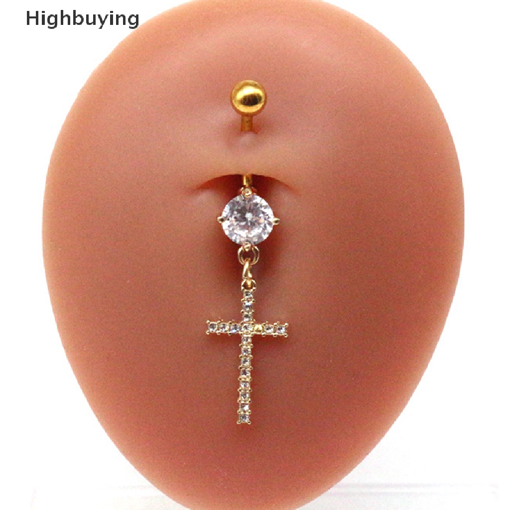 Hbid Fashion Cubic Zircon Cross Menjuntai Drop Belly Button Rings Surgical Steel Hadiah Perhiasan Tubuh Seksi Untuk Wanita Glory