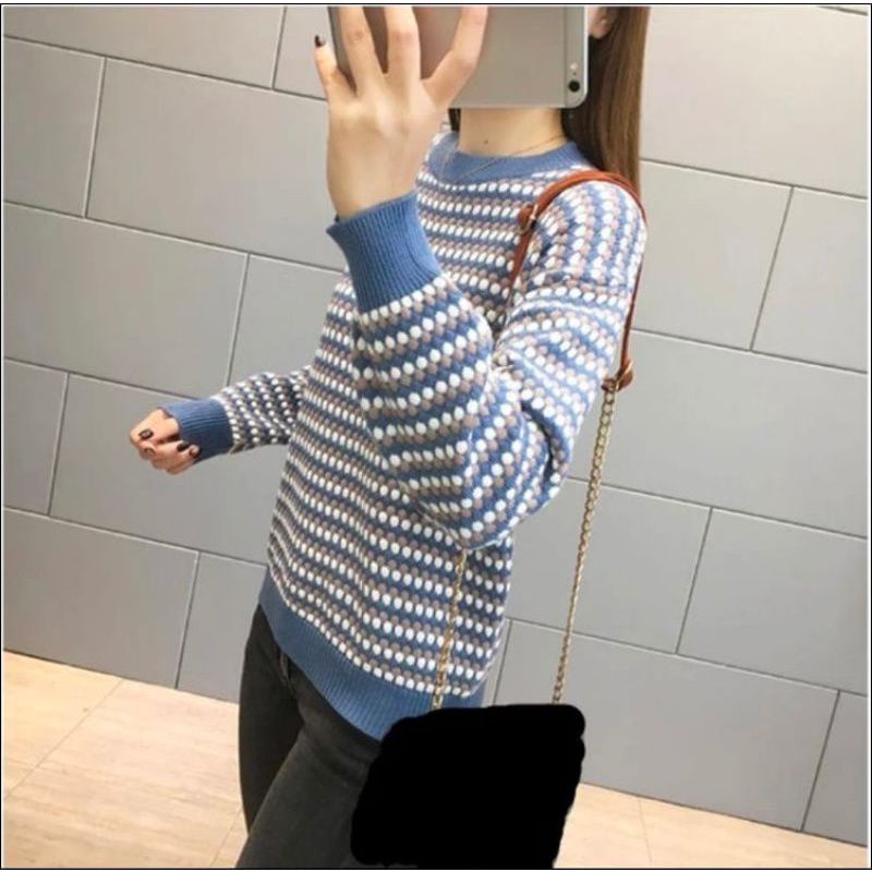 SWEATER NANAS STRIPE / SWEATER RAJUT WANITA / ATASAN WANITA RAJUT