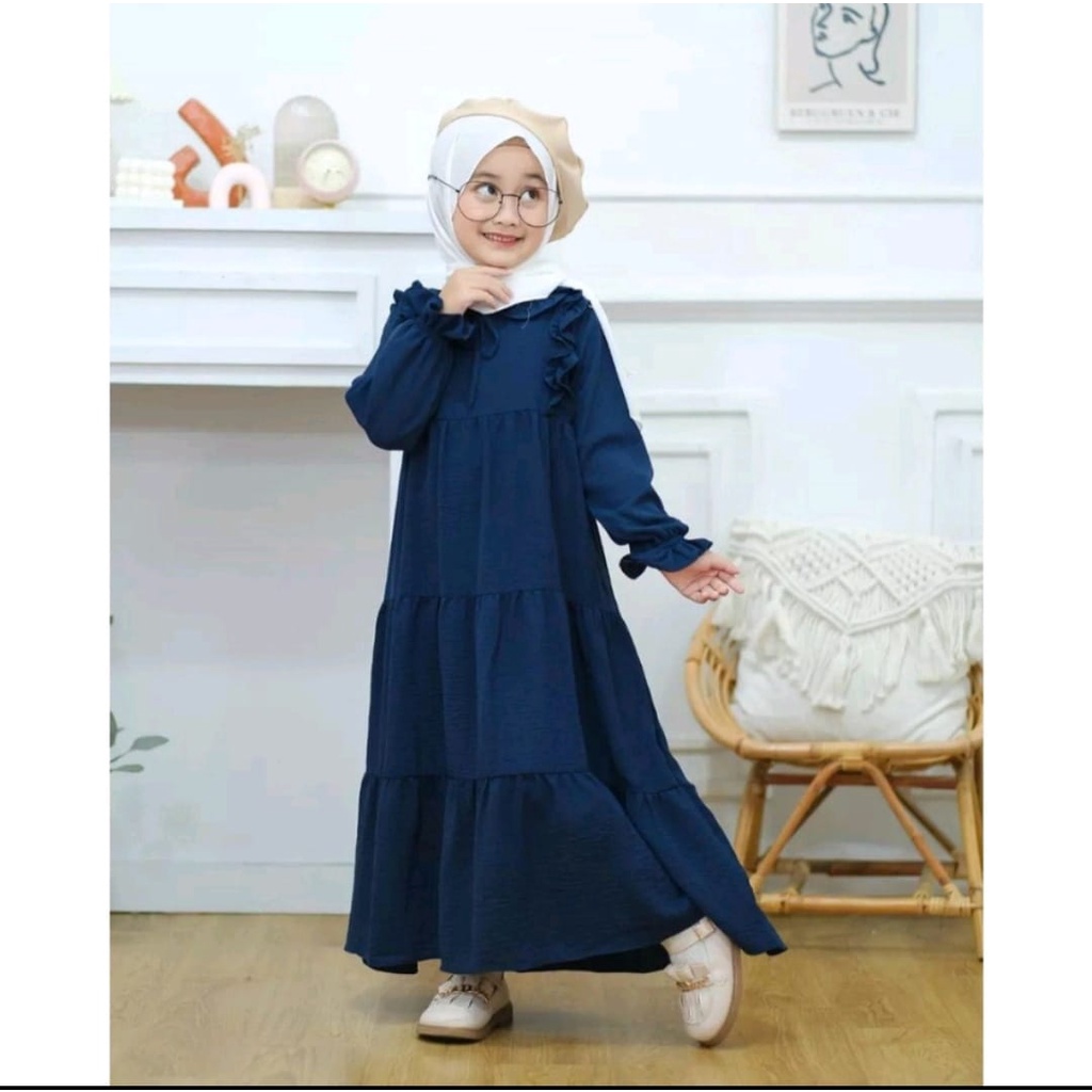 dres anak - syafa dres bahan crincle - gamis anak kekinian - gaun 3-12 tahun