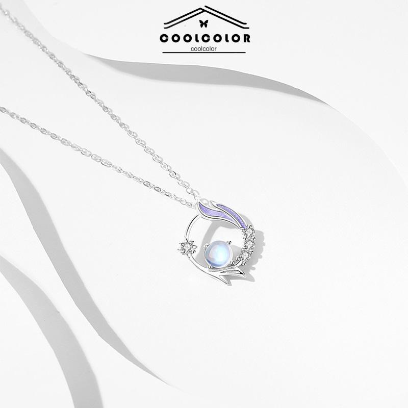COD❤️Kalung Rantai Klavikula Liontin Moonstone Gaya Korea Silver Untuk Wanita Aksesoris Perhiasan- cl