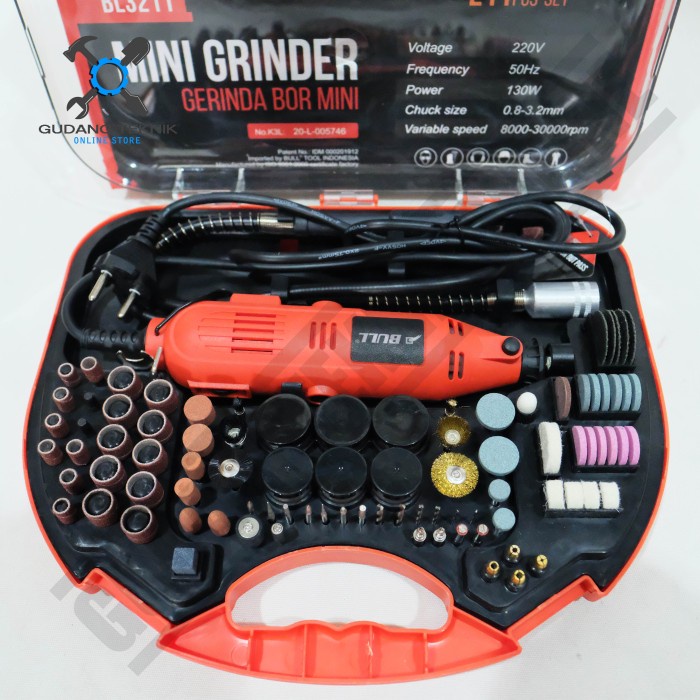 Mini Die Grinder 1 SET isi 211 Pcs 130 Watt BL3211 BULL / Gerinda Mini Multifungsi Bor tuner 1 set 211Pcs 130W BL 3211 BULL