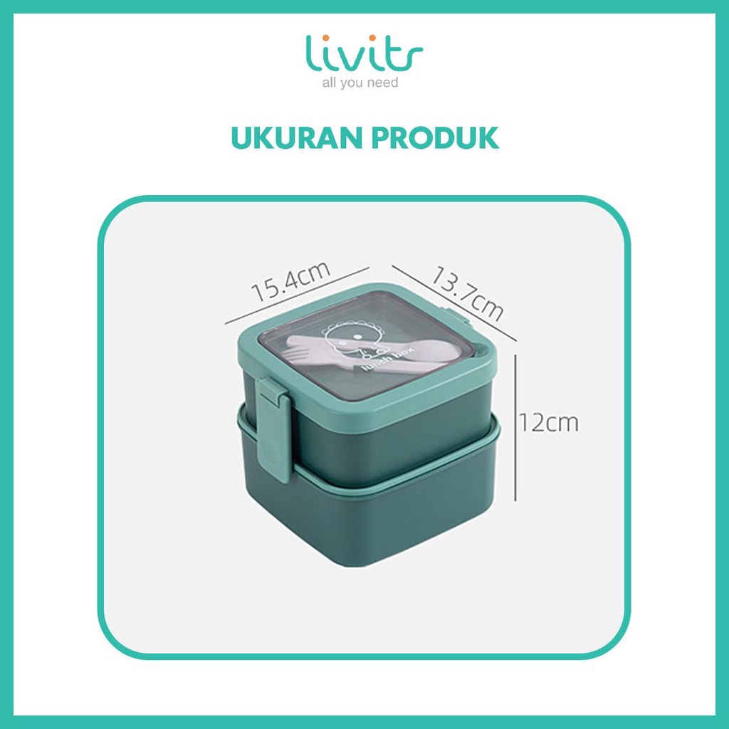 2IN1 KOTAK MAKAN SET !!! Lunch Box Set Tempat Makan 2 Susun I Kotak Bento Tingkat Dengan Sendok Garpu Set Portable I BPA Free