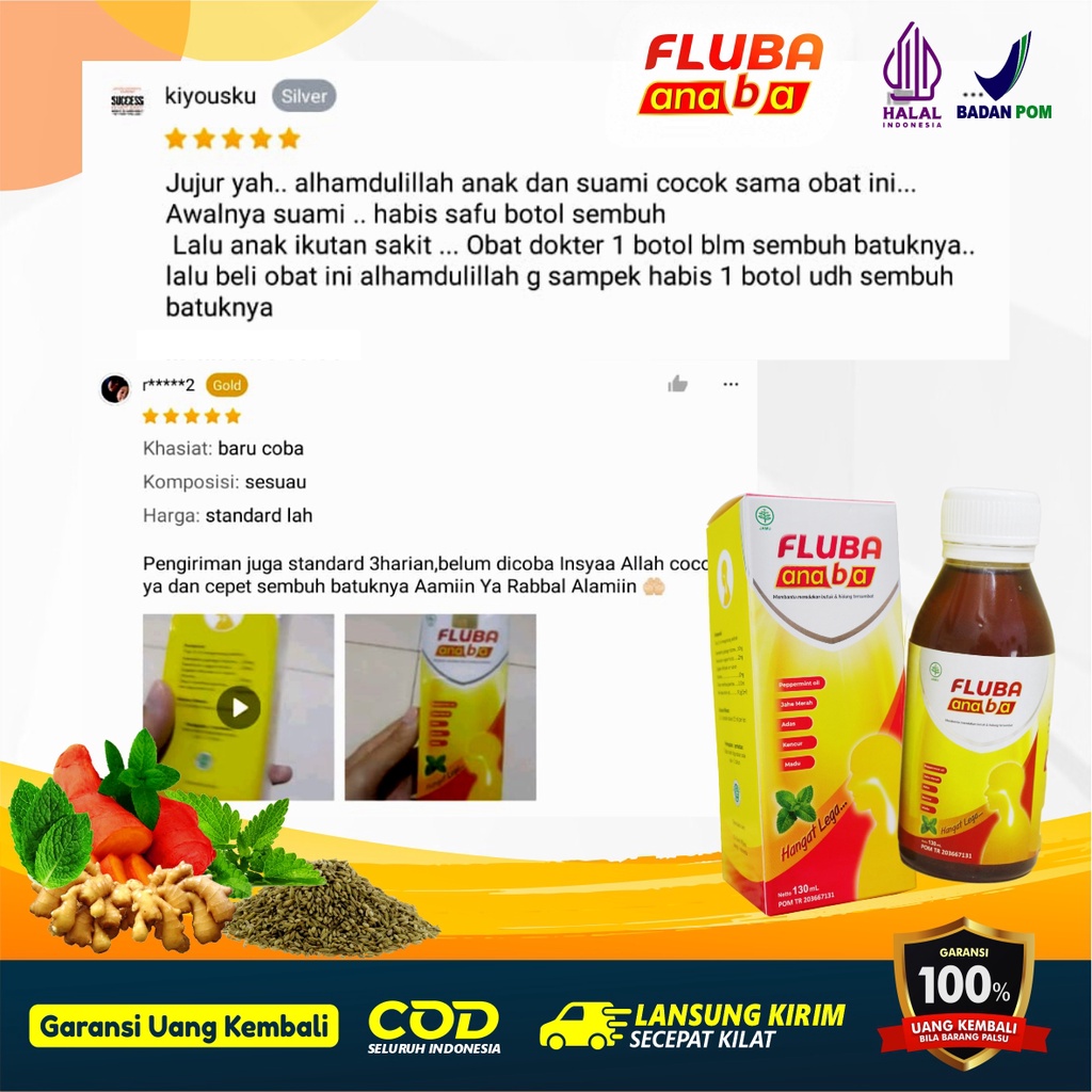 FLUBA ANABA - Madu Herbal Ampuh Atasi Batuk, Pilek, Amandel, Demam Dan Radang Tenggorokan | Madu Herbal Anak, Orang Dewasa Dan  Ibu Hamil | Original 100% BPOM Halal