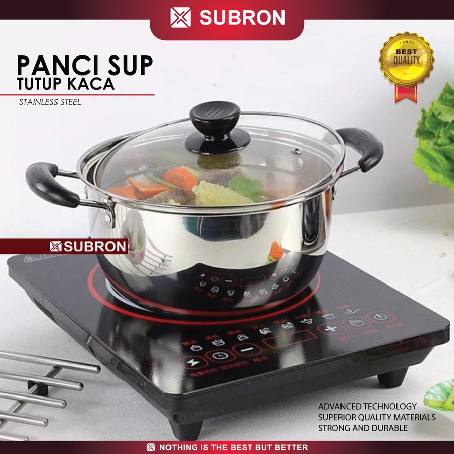 Soup Pot 22cm / 24cm Panci Sup Stainless Tutup Kaca - SUBRON