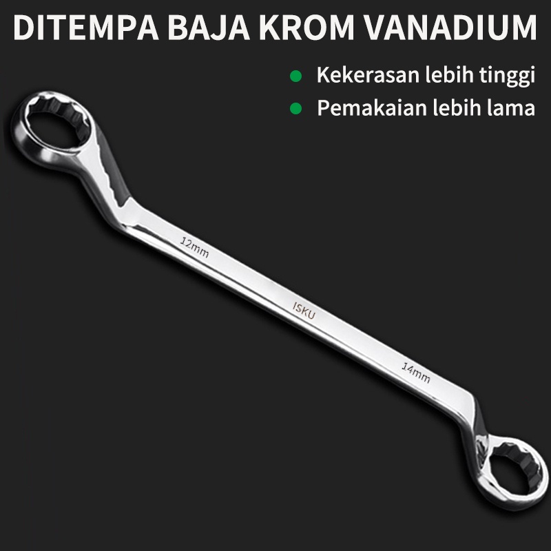 ISKU Kunci Kombinasi Spanner 12gigi Kunci Ring Pas Baja Krom Vanadium Double Offset Ring Spanner Bolak Balik Combination Spanne Perbaikan Sepeda Motor