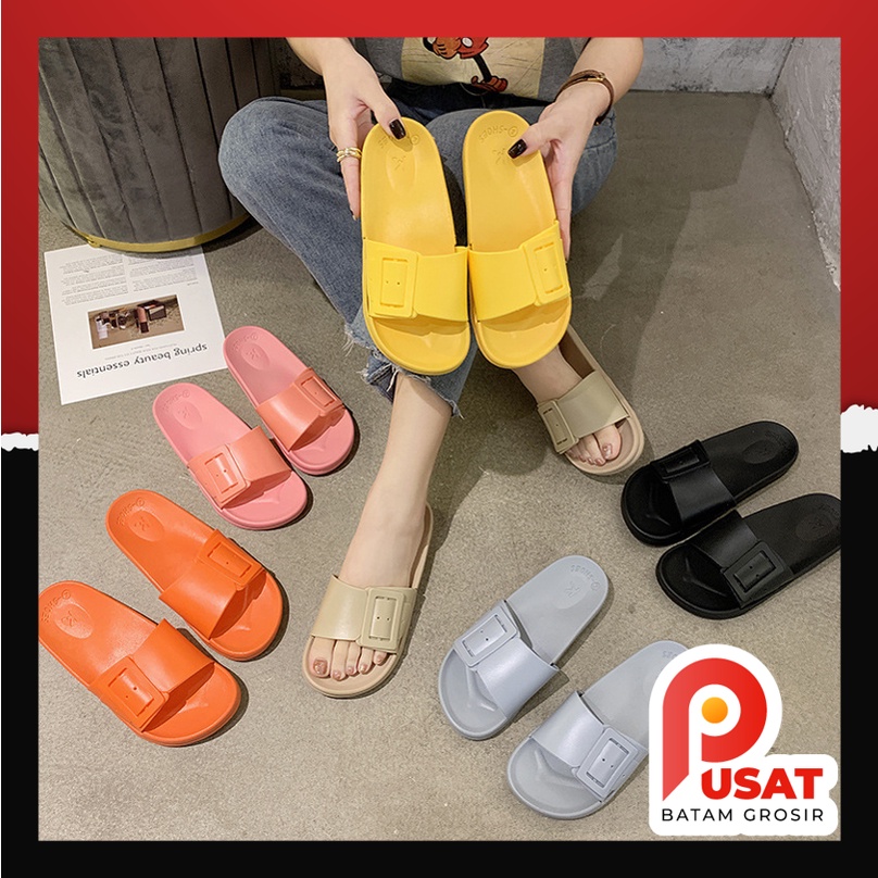 PUSAT BATAM GROSIR - S865 Sandal Wanita Slop Karet Berwarna / Sandal Wanita / Sandal Fashion Murah