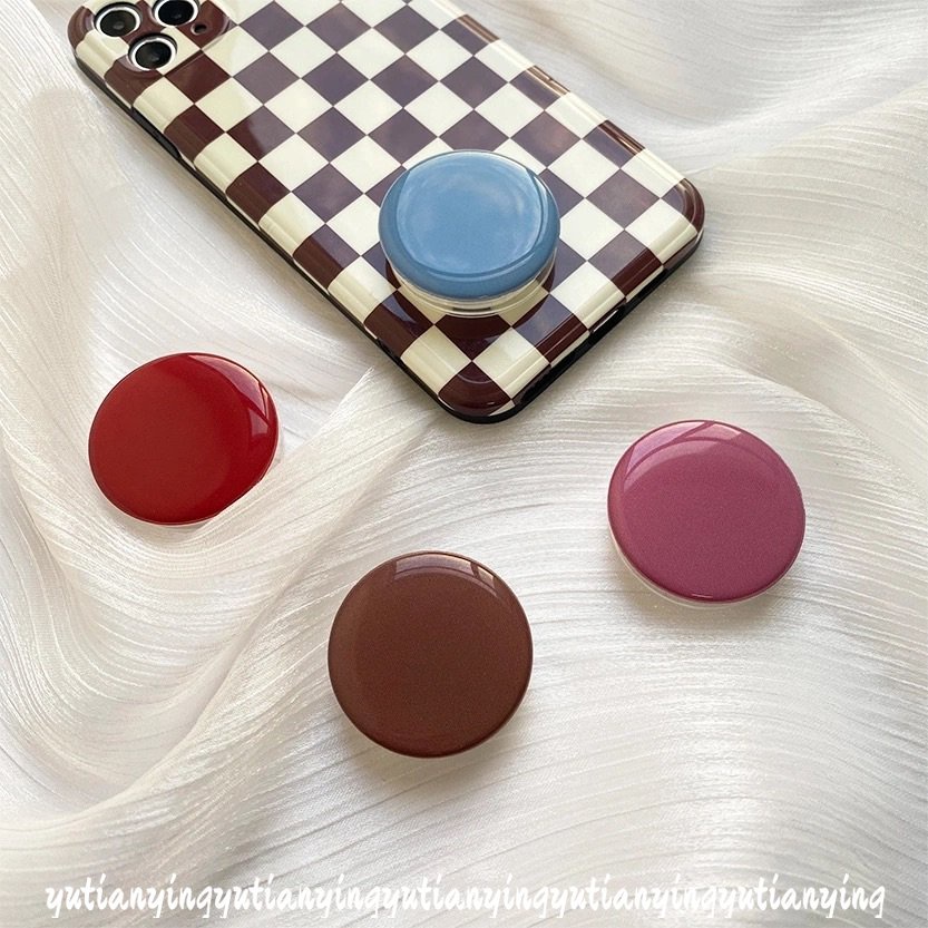 Ins Macaron Warna Permen Murni Padat Putaran Epoxy Airbag Ponsel Bracket Holder Universal Lipat Ponsel Jari Grips