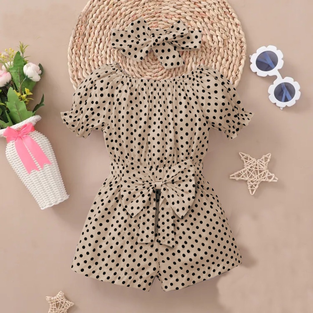 Jumpsuit Model Terbaru Anak Perempuan  Free Bando 1-8 Tahun Motif Polkadot  Matt Woolpeach/Jumpsuit Nabila Kids