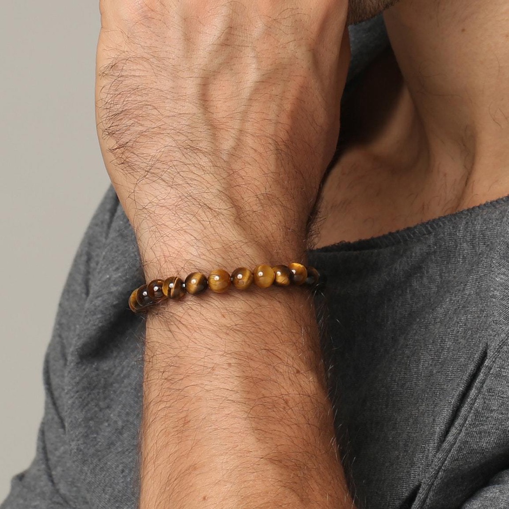 Gelang Batu Alam Bulat Elastis 8mm Couple Tiger Eye Mix