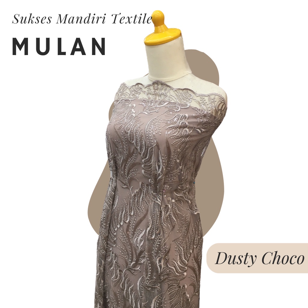 [MULAN] Brukat Tile Premium Mewah Tile Payet Warna Dusty Choco Coklat Milo | Harga ½ meter = 50 cm (