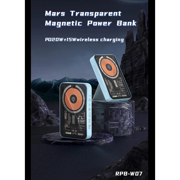AKN88 - RECCI RPB-W07 MARS SERIES 5000mAh Powerbank PD 20W Wireless Charge 15W