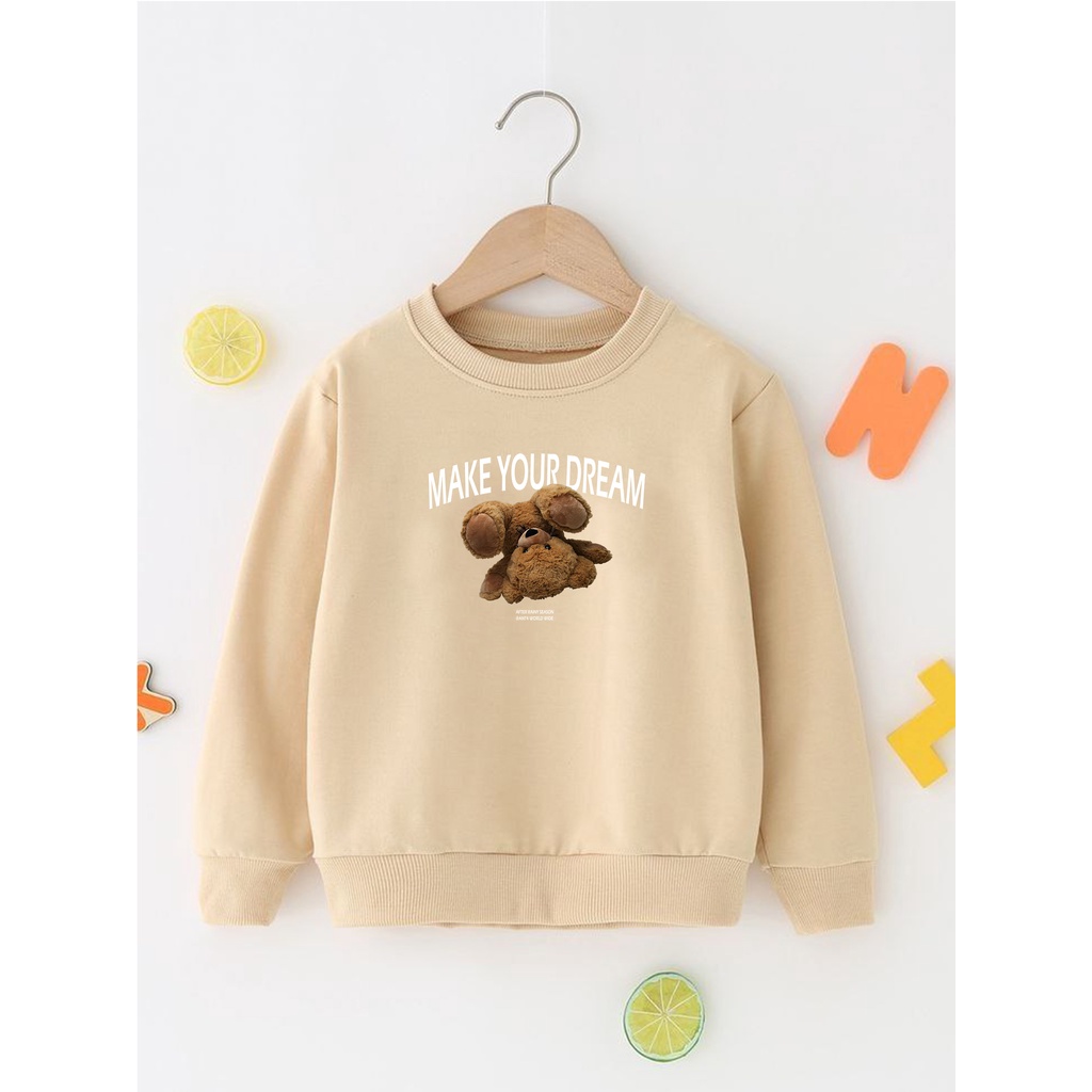 Sweater Perempuan Usia 2 - 12 Tahun Crewneck MAKE YOUR DREAM Switer Cewek Cowok