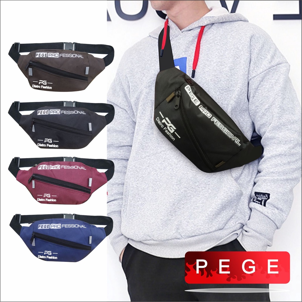 NUZ - Tas Pinggang Waistbag Pria Bahan Kordura Selempang Slingbag Bahu Kasual Kombinasi Sablon - PG 8852