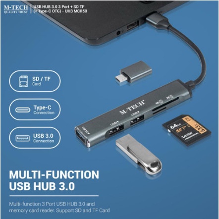 TYPE-C Usb Hub 3.0 3PORT-5 in 1 Usb HUB, SD Card, TF Card MTECH CR50