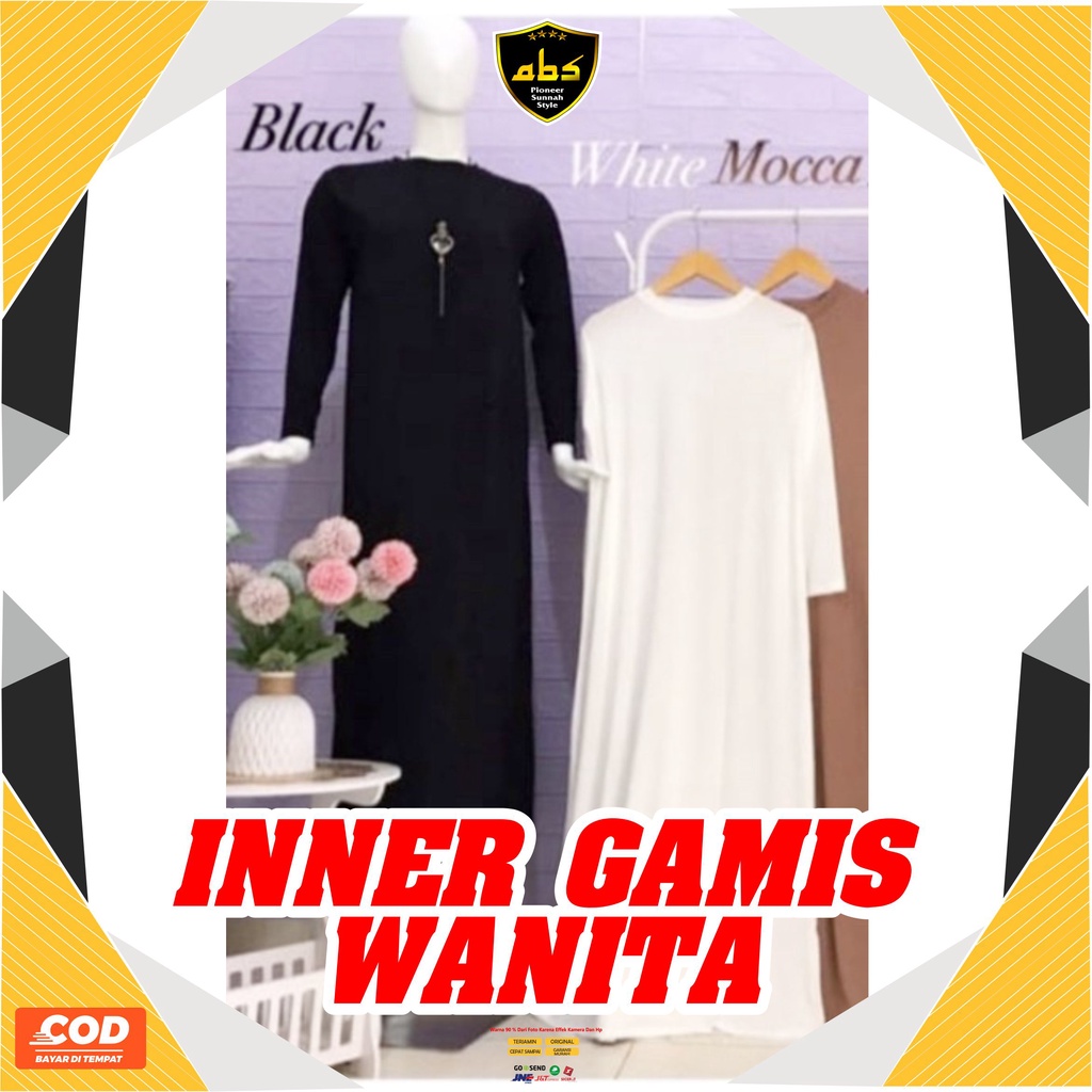 Inner Gamis Wanita Dalaman Atasan Wanita Manset baju Panjang Hitam Putih Abu Sulthan