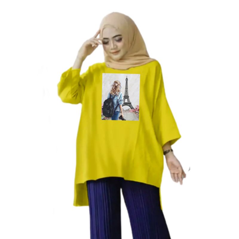 Atasan Baju Kaos Wanita Oversize LD 130 Cm Terbaru 2023 Viral Gambar DTF Bahan Kaos Babyterry . Atasan Baju Wanita Santai Tunik Wanita Dewasa Cewek Jumbo Kekinian Murah Big Size Paris