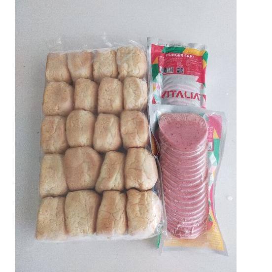 

>V44859) paket roti Mini burger isi 20 + Ham Vitalia isi 20