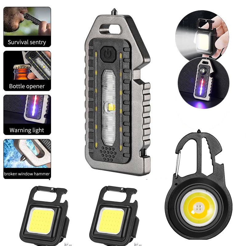 1set Lampu Gantungan Kunci Peluit Mini USB Rechargeable Multifungsi/Lampu Darurat Luar Ruangan LED Untuk Hiking, Camping, Survival, Emergency/Senter COB Tahan Air 3mode