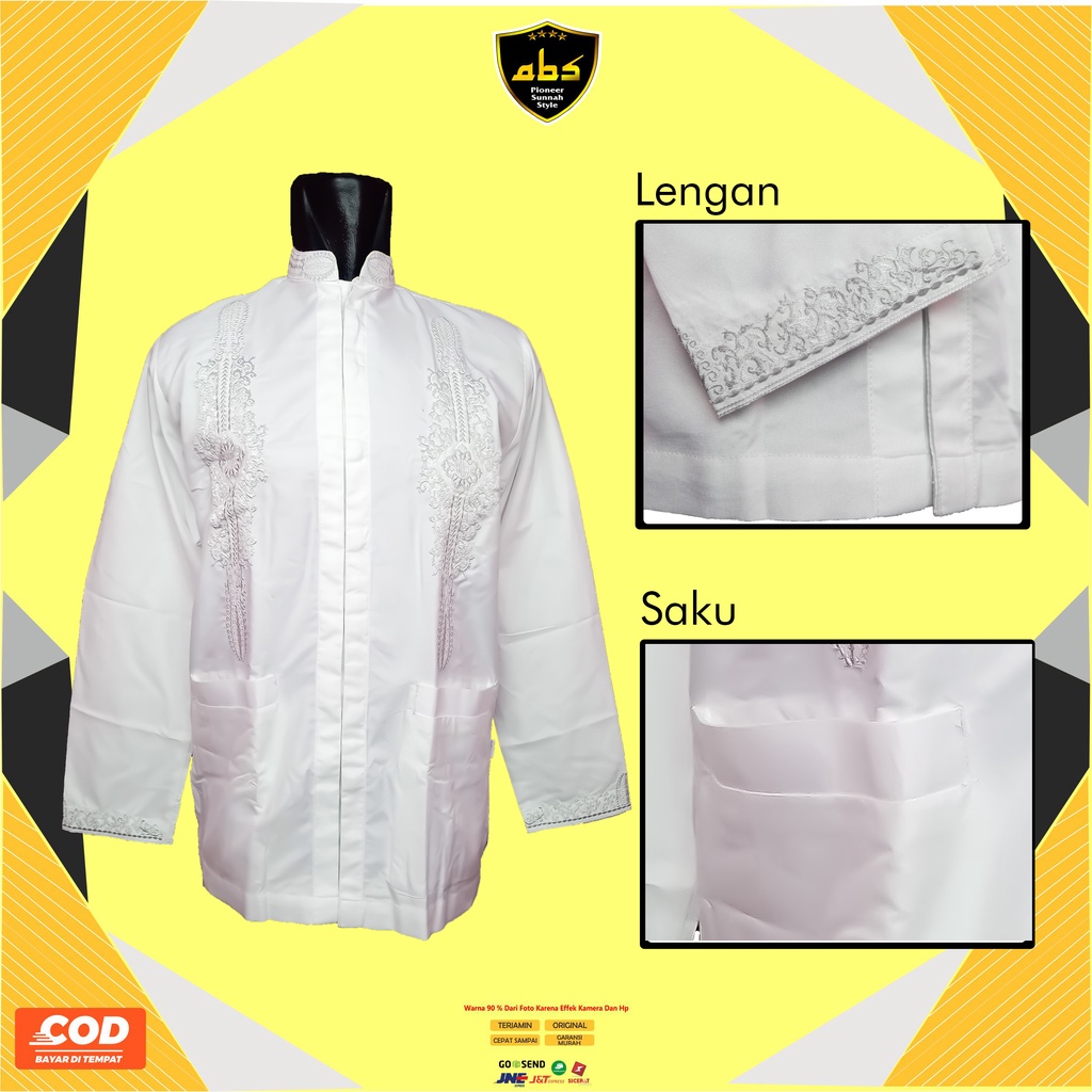 Baju Koko Putih Pria Lengan Panjang Oblong Pakaian Muslim Haji Umroh Koko Premium Abu Sulthan