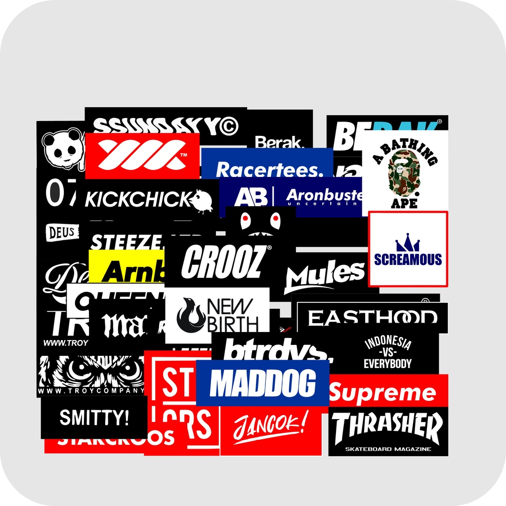 

STIKER PAKET BRAND KOTAK ISI 40 PCS STIKER BRAND LOCAL STIKER GRAFTAC WATERPROOF