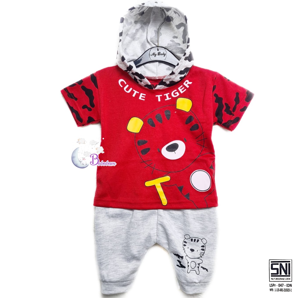 BOBOBAM BAJU BAYI LAKI LAKI  SETELAN ANAK COWO LUCU STELAN COWOK  6 12 BULAN  KEREN TRENDY KEKINIAN HOODIE TIGER