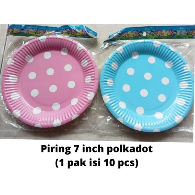 Piring Kertas 7 inch polkadot per 10 pcs / Piring Kue /Piring HBD /Piring Tart