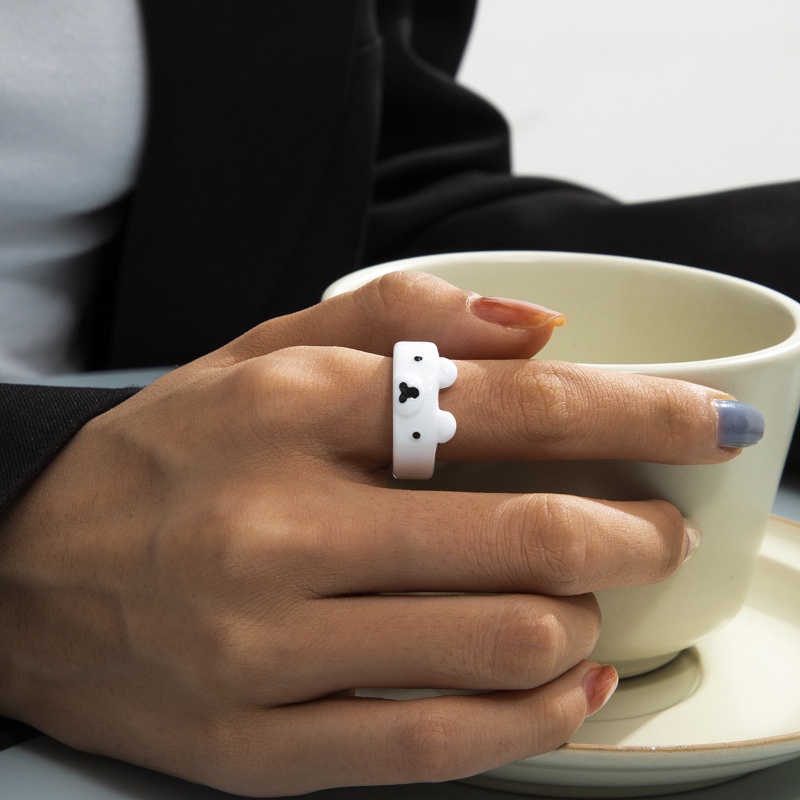 We Flower Candy Color Cute Resin Bear Cincin Untuk Wanita Gadis Anak Korea Acrylic Finger Rings Fashion Couple Ring Persahabatan Perhiasan Hadiah