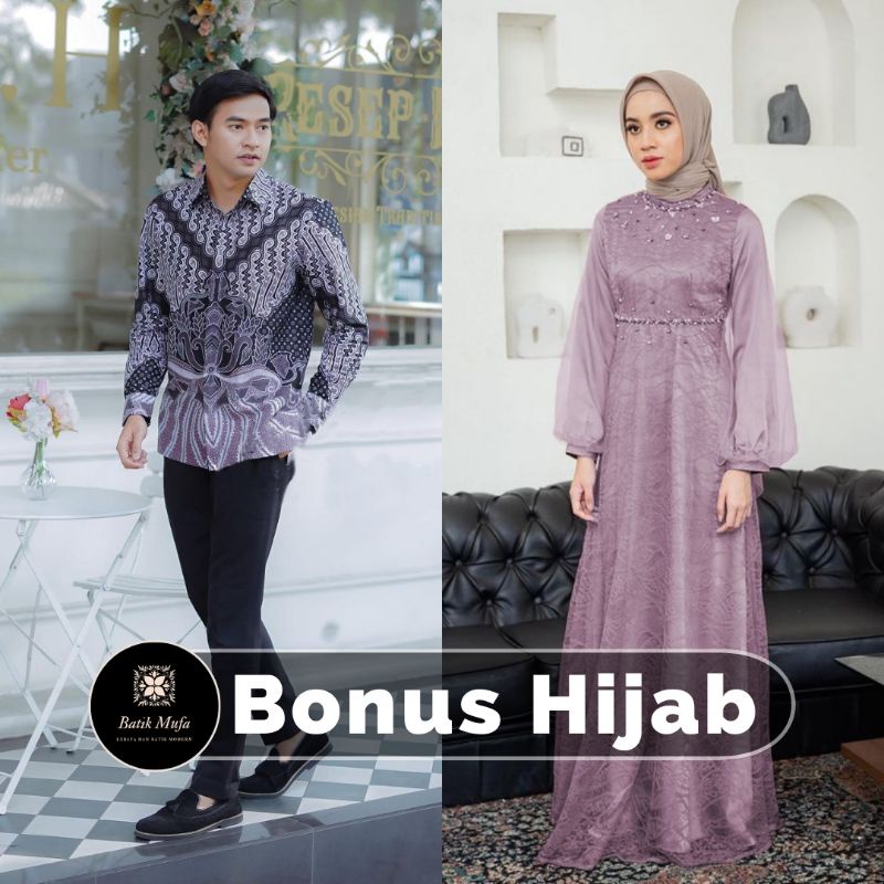 (ADA JUMBO!) DRESS NADINE COUPLE KEMEJA BATIK SAGE SPESIAL GAMIS LEBARAN TERBARU BAJU BRESMAID