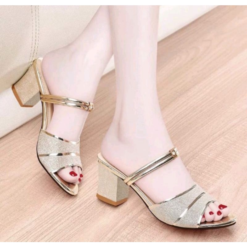 Igb shoes - Sepatu Heels Hak Tahu Sandal Wanita Chuky Heels Sendal Wanita Hak Tahu Kekinian Sandal Pesta Hak 5 Cm KN 3