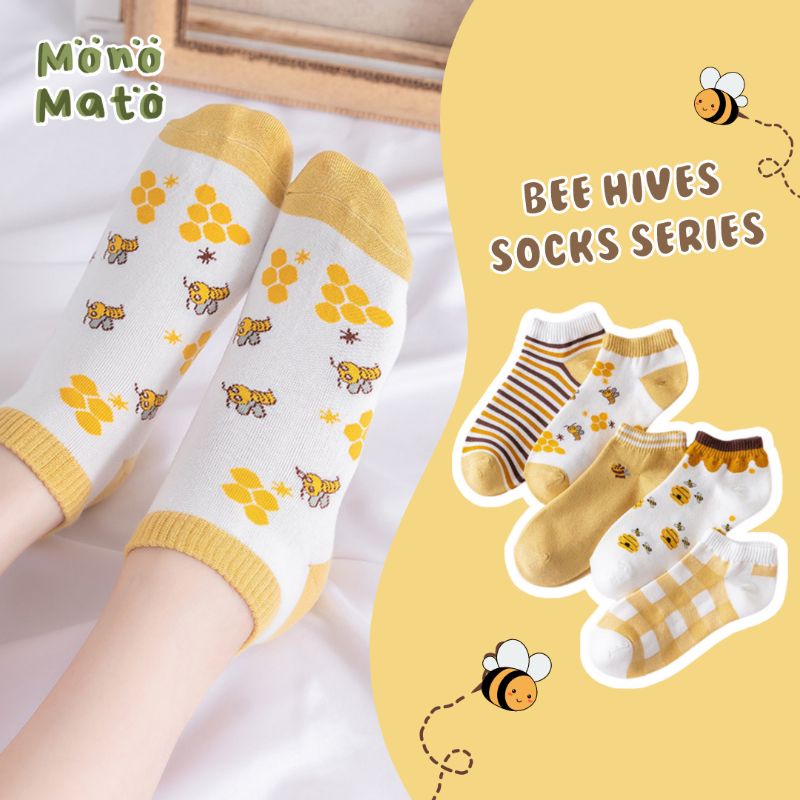 IL - Kaos Kaki Pendek Wanita Motif Kuning Lebah Gaya Korea / Kaus Kaki Semata Kaki Wanita Dewasa SC-11