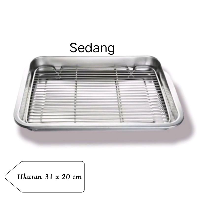 Rak Pendingin Kue Coolink rak Plus Nampan Wadah Peniris Minyak Makanan Gorengan Stainless Steel Ukuran 36x26cm Wadah peniris minyak Wadah makanan gorengan / Wadah Sayuran anti karat