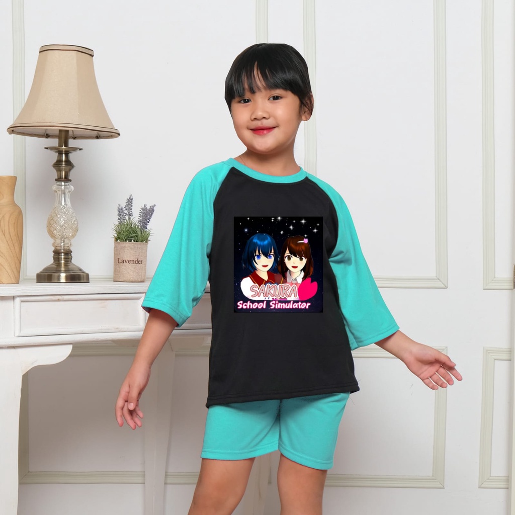 Hzl_outfit Setelan Baju Sakura Starnight Anak Perempuan Lengan 3/4 Celana Pendek S.M.L.XL BAYAR COD