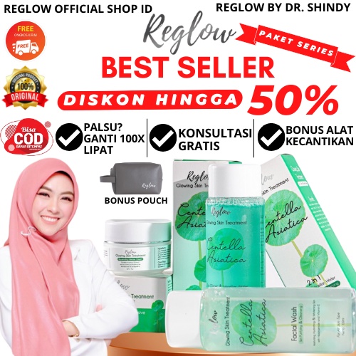 Reglow Skincare dr Shindy Putri Original Glow Skin Treatment Paket Perawatan Kecantikan Wajah Glowing Whitening Penghilang Bekas Jerawat Flek Hitam Komedo Bruntusan Series Beauty Toner Facial Wash Cream Re Glow Official Store