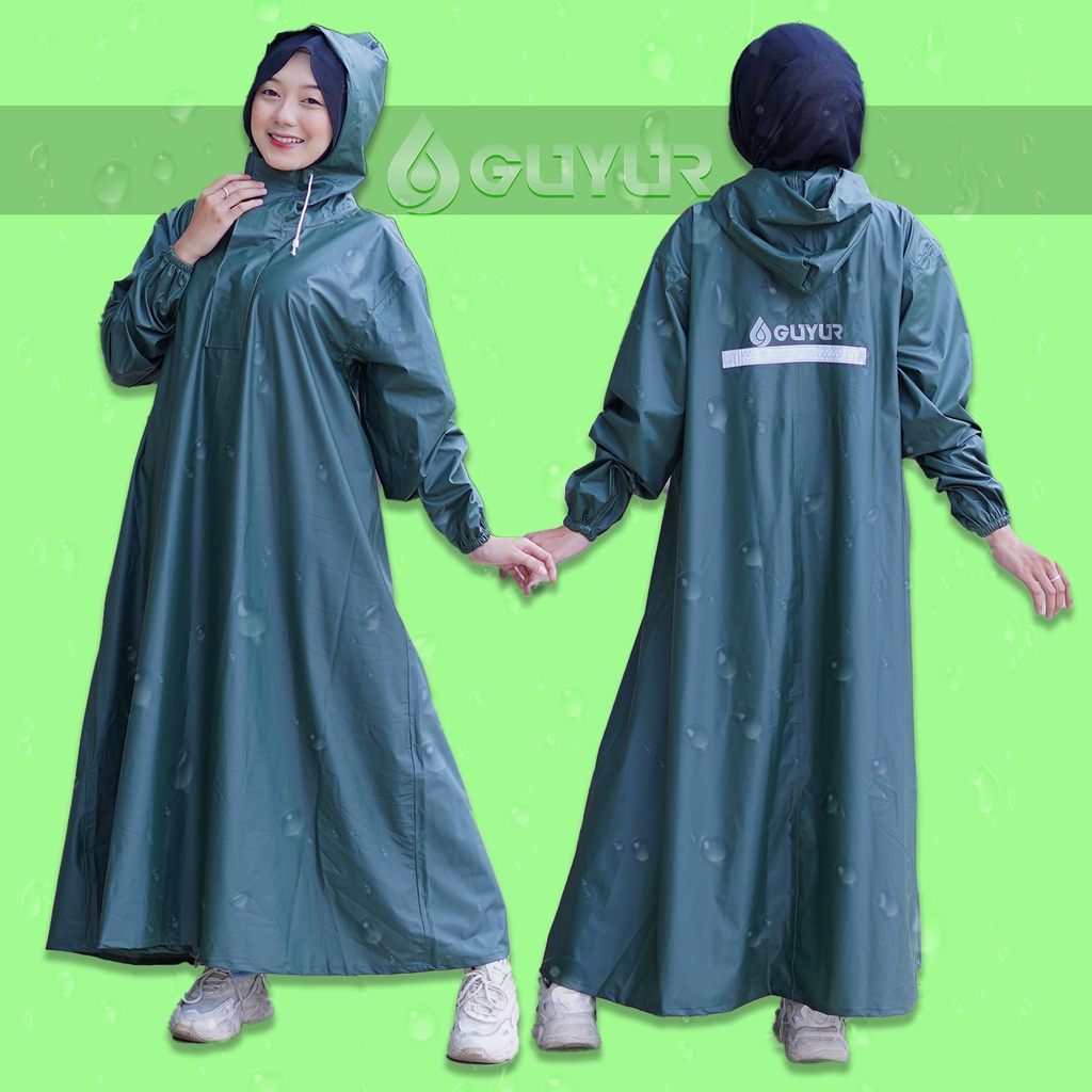 jas hujan jumbo big  raincoat wanita muslimah hijab model gamis terusan rok syar'i bahan impor  waterproof zipper