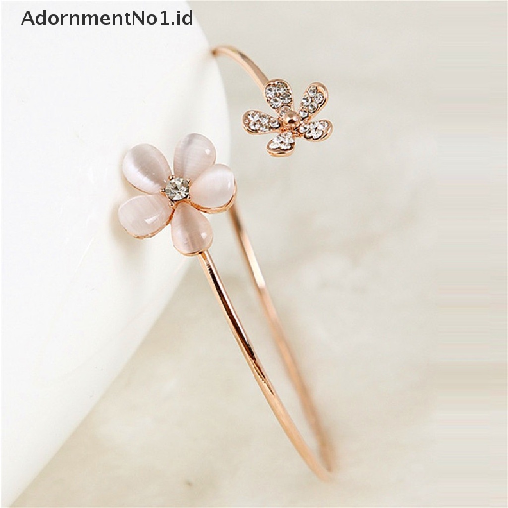 [AdornmentNo1] Fashion Wanita Bunga Kristal Lapis Emas Cuff Gelang Bangle Charm Perhiasan Hadiah [ID]