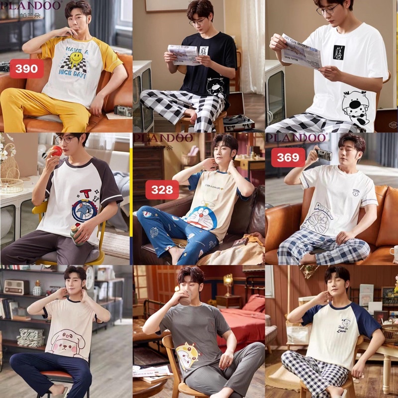 BAJU TIDUR PIYAMA CEWEK COWOK COUPLE CP KAOS ADEM HALUS TEBAL IMPORT BERKUALITAS LENGAN PENDEK SETELAN CELANA PANJANG MOTIF TERBARU WARNA CREAM SIZE M-XXXL FIT TO 80KG