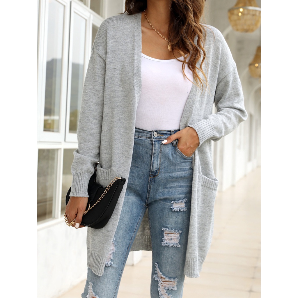[Premium]Loose Long Sleeve Open Front Knit Coat 7510